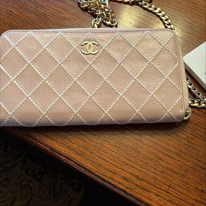 Authentic Chanel Wild Stitch Quilted long Wallet / Crossbody